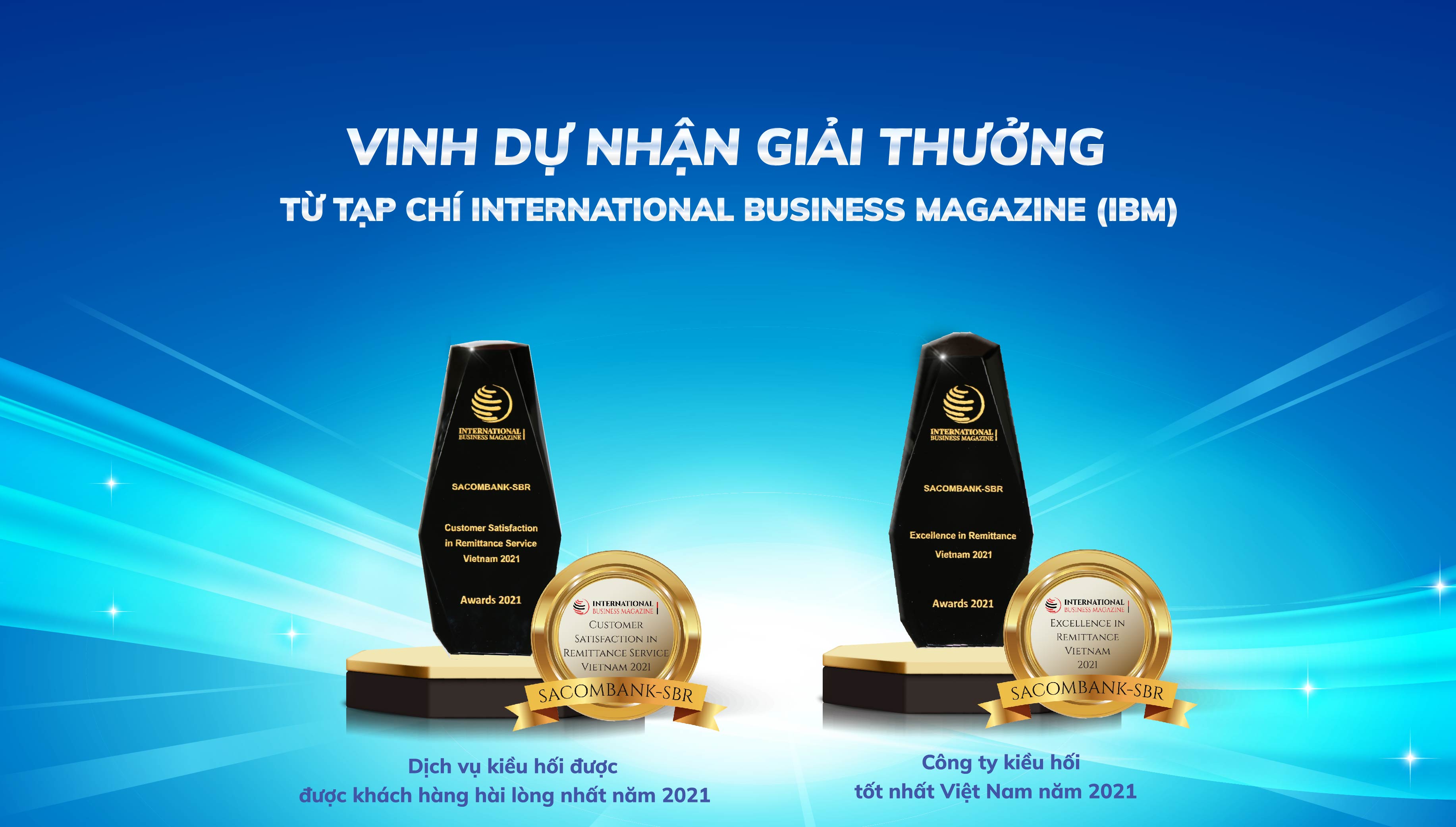 Sacombank-SBR được tạp chi International Business  Magazine vinh danh 02 giải thưởng về lĩnh vực Kiều hối